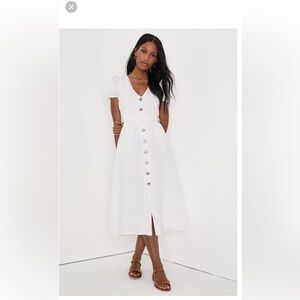 NWT Lulu's White Button-Front Midi Dress